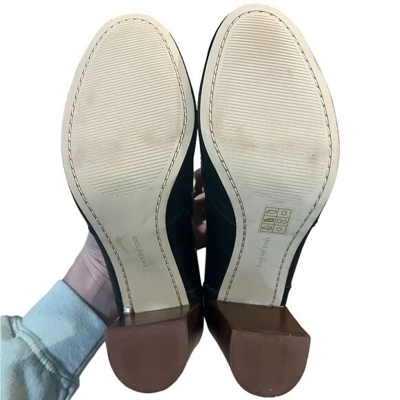 Lands End Stowe High Heel Tassle Shoes Black Leather Pumps Block Heel Womens 9.5 - Picture 9 of 9